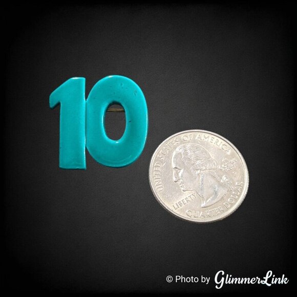 Teal Enamel Number Ten Metal Brooch Pin - Picture 4 of 8